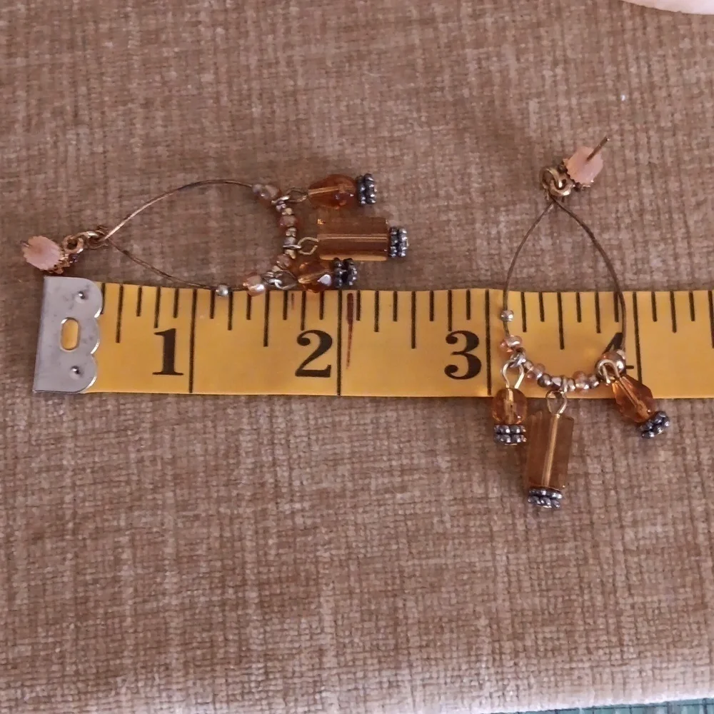 Delicate Amber Beaded Tear Drop Flower Hoop Post Earrings